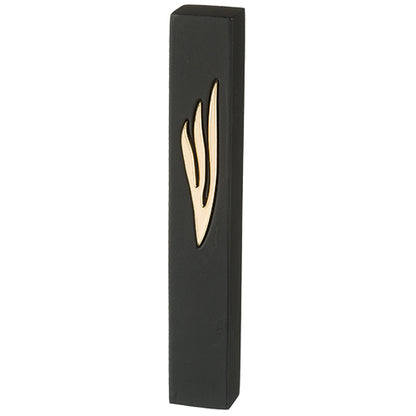 Concrete Polymer Mezuzah - Black with Gold Shin - Mitzvahland.com