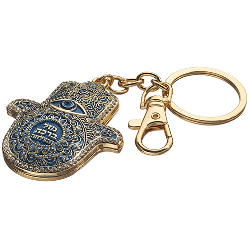 Metal Keyholder Hamsa "Against Evil Eye"  - Blue and Gold