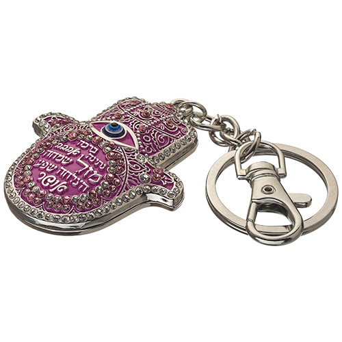 Metal Keyholder Hamsa "Against Evil Eye"  - Pink and Silver