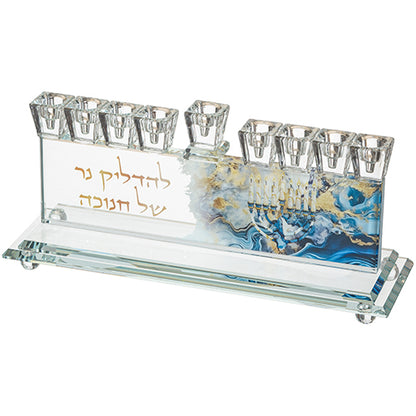 Crystal Elegant Blue Marble Look Menorah
