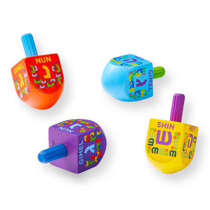 colorfull Dreidel - 4 Small Painted Wood Dreidels - "The Dreidel Game"