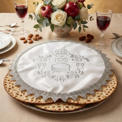 Matzah Cover with Silver Embroidery - Mitzvahland.com