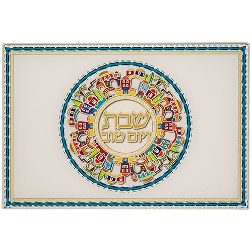 Glass Challah Board With Jerusalem Design