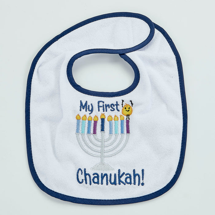Chanukah Embroidered Bib, "My First Chanukah ! "