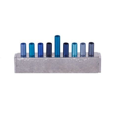 Emanuel Anodized & Hammered Strip Menorah Small - Blue