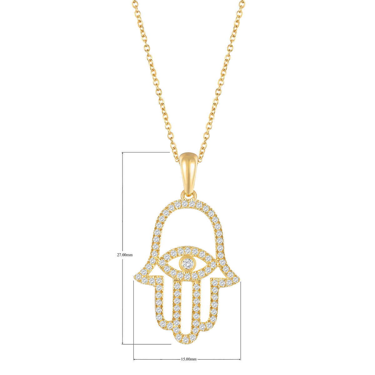 Hamsa Pendant - 14kt Yellow Gold - I Color Diamond. Round Brilliant 0.22 ctw VS2 Clarity