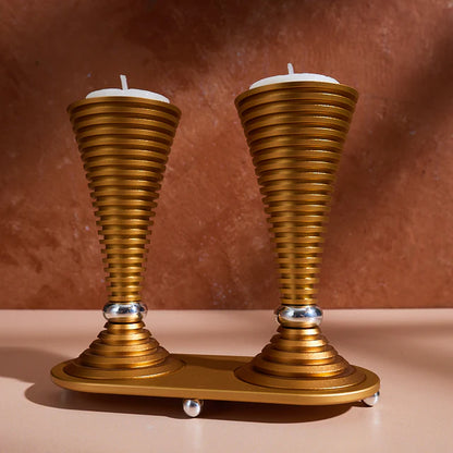 Akilov Round Shabbat Candlesticks - Grooved