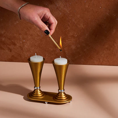 Akilov Round Shabbat Candlesticks - Grooved