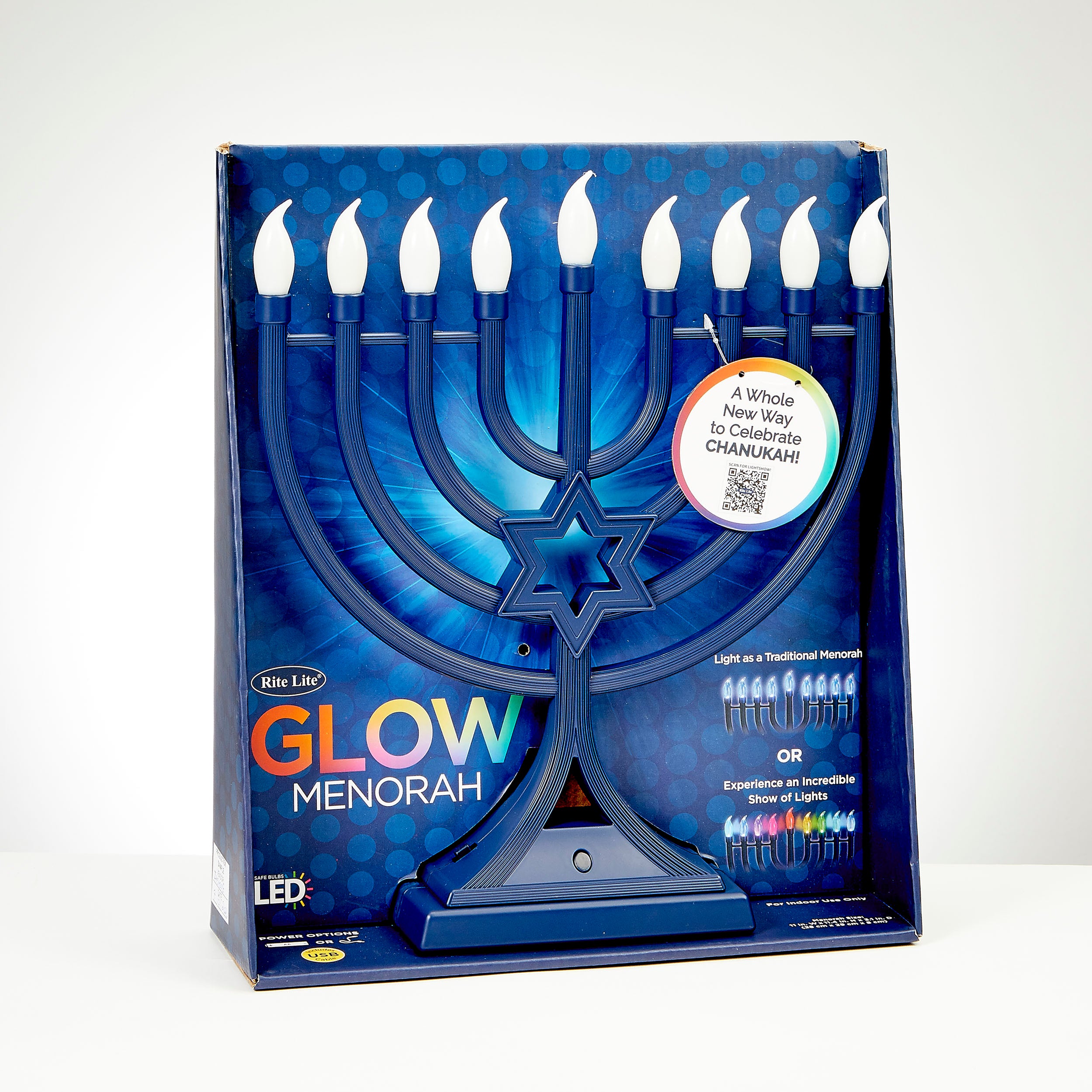 Navy LED Menorah With Multifunct Color Changing Lights —