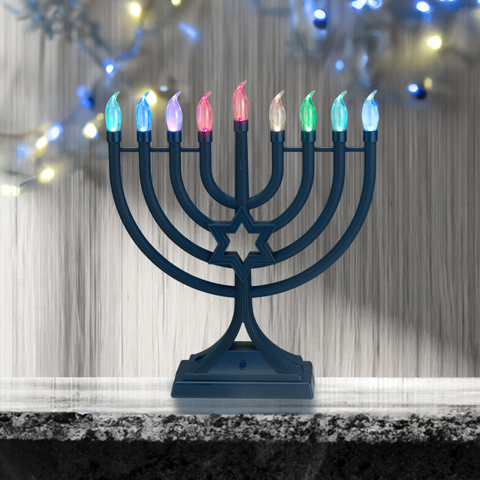 Navy LED Menorah With Multifunct Color Changing Lights