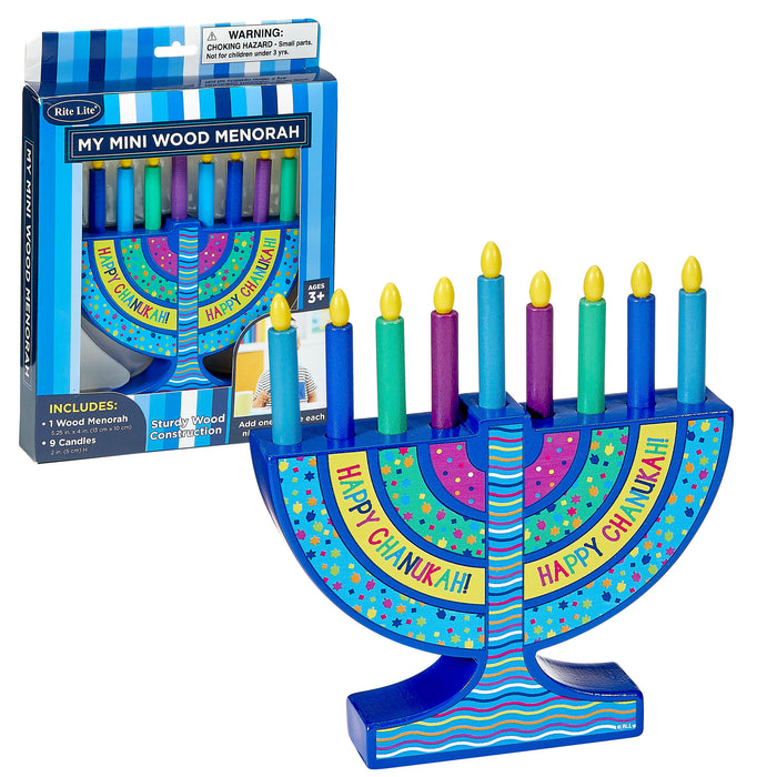 Mini Wood Menorah With Removable Wood Candles