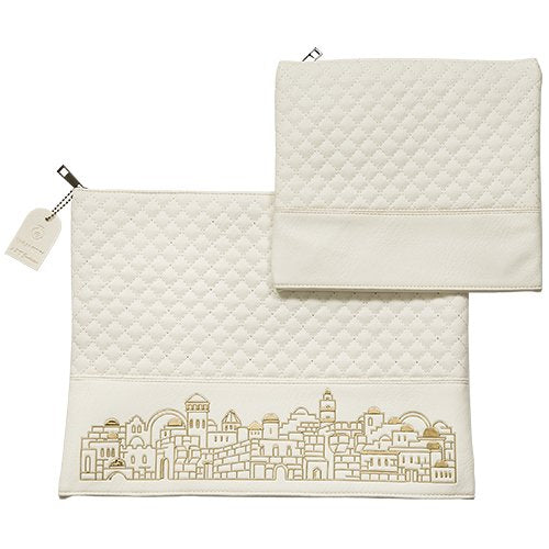 Faux White Leather Tallit and Tefillin Bags Set