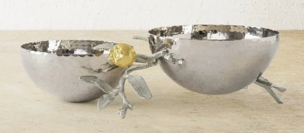 Pomegranate Silver & Gold Double Bowl
