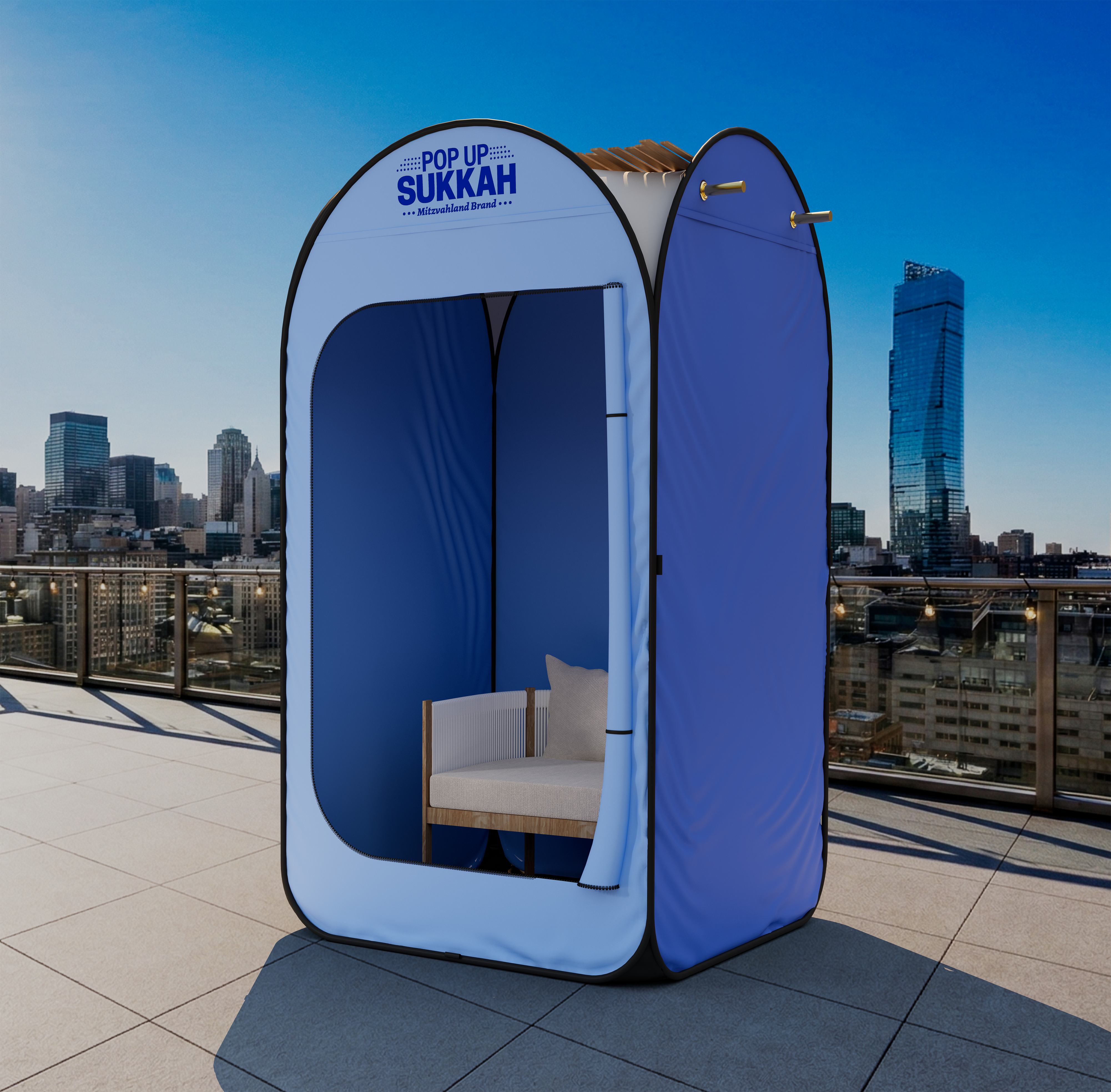 Pop Up Sukkah - The Travel Sukkah + Mehadrin Schach Bamboo Mat - Large Size - Mitzvahland.com