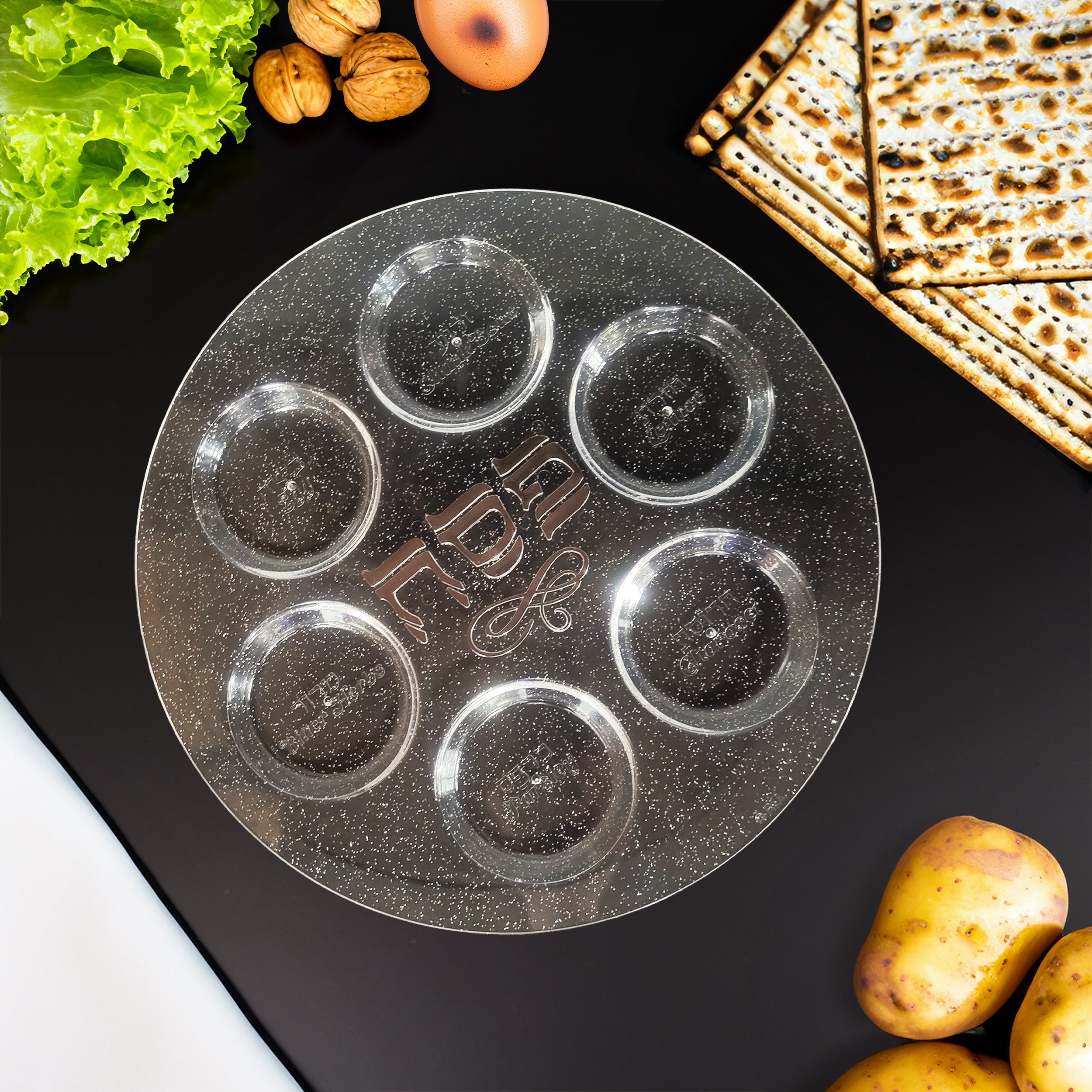 Clear Plastic Seder Plate With Glitter