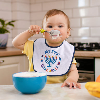 Chanukah Embroidered Bib, "My First Chanukah ! "