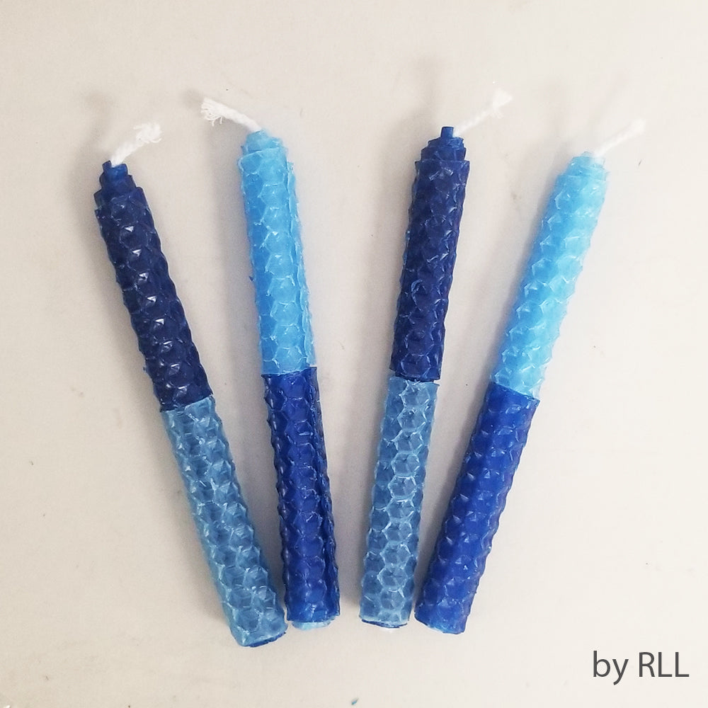 Chanukah Candles - Blue 2 Tone Honeycomb Beeswax