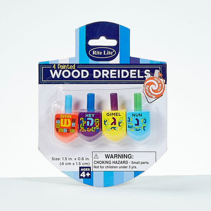 colorfull Dreidel - 4 Small Painted Wood Dreidels - "The Dreidel Game"