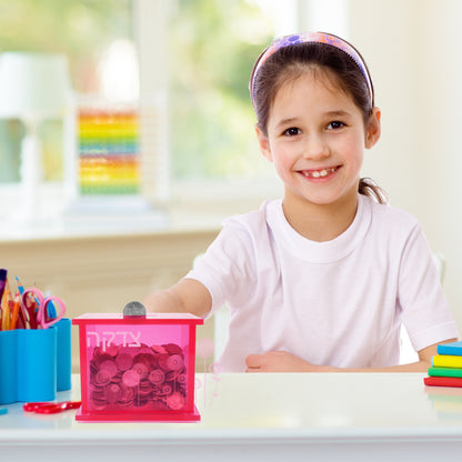 Pink Acrylic Tzedakah Box, Flower Design - Mitzvahland.com