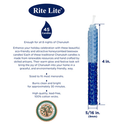 Chanukah Candles - Blue 2 Tone Honeycomb Beeswax