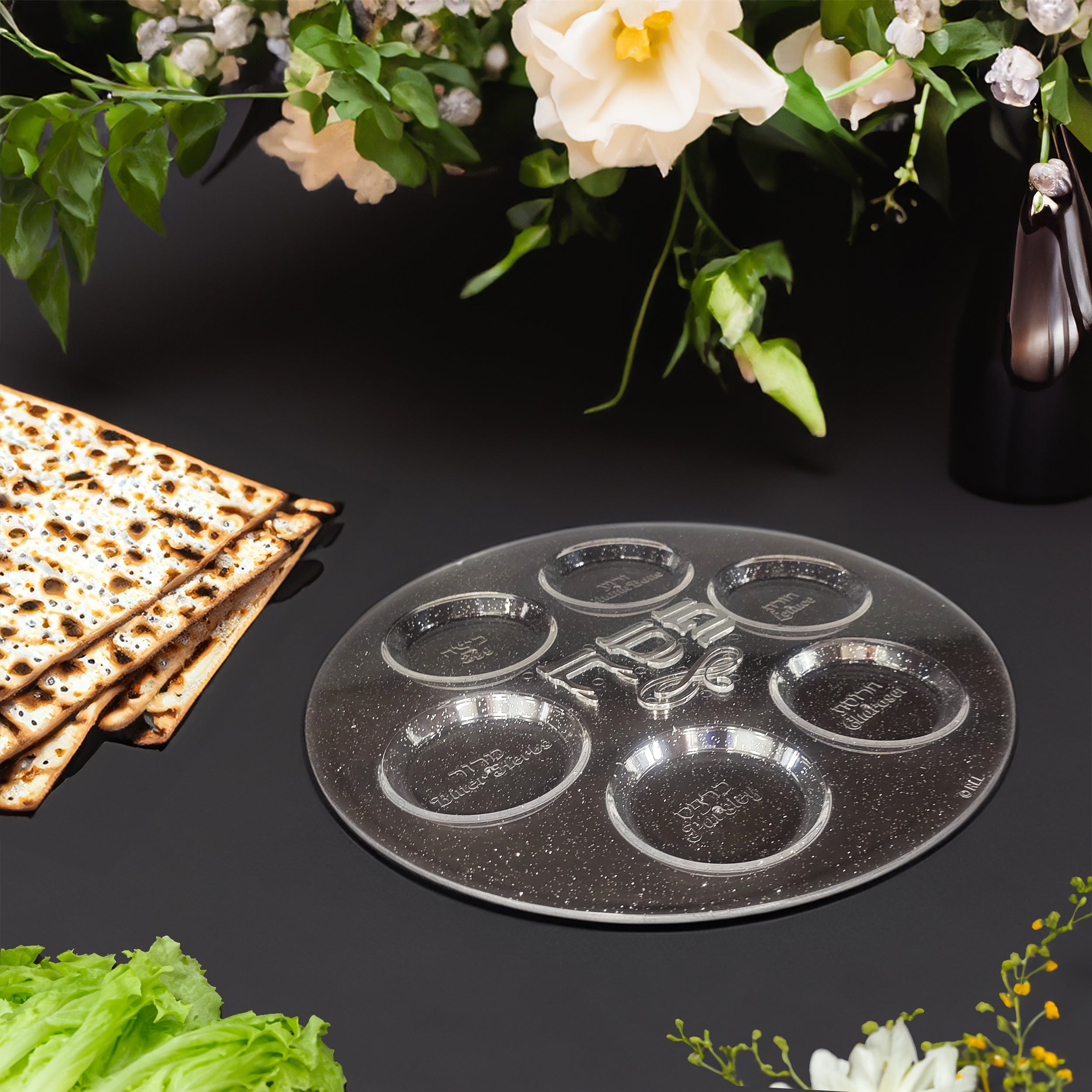 Clear Plastic Seder Plate With Glitter