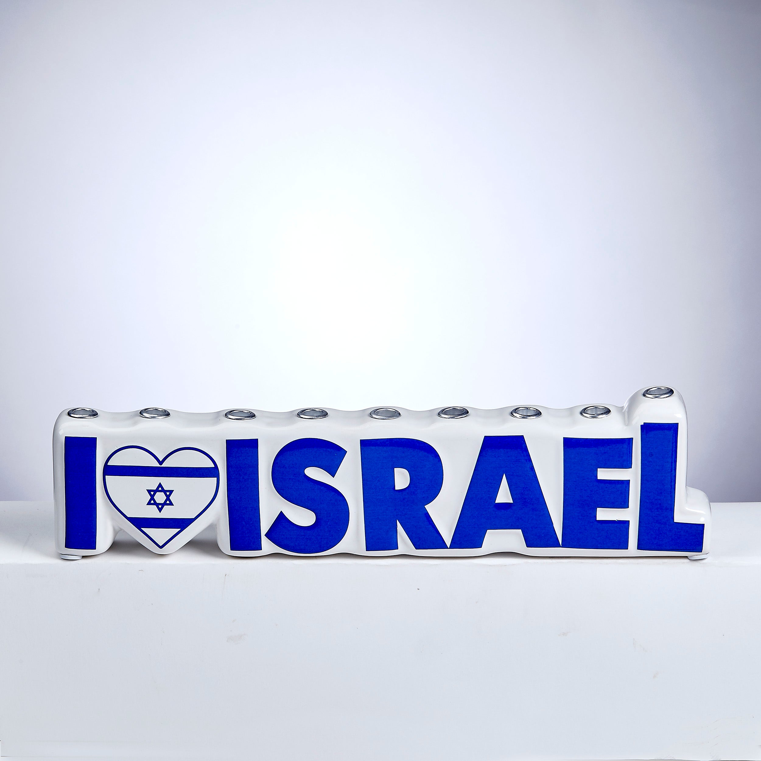 "I Love Israel" Hand-Painted Ceramic Menorah