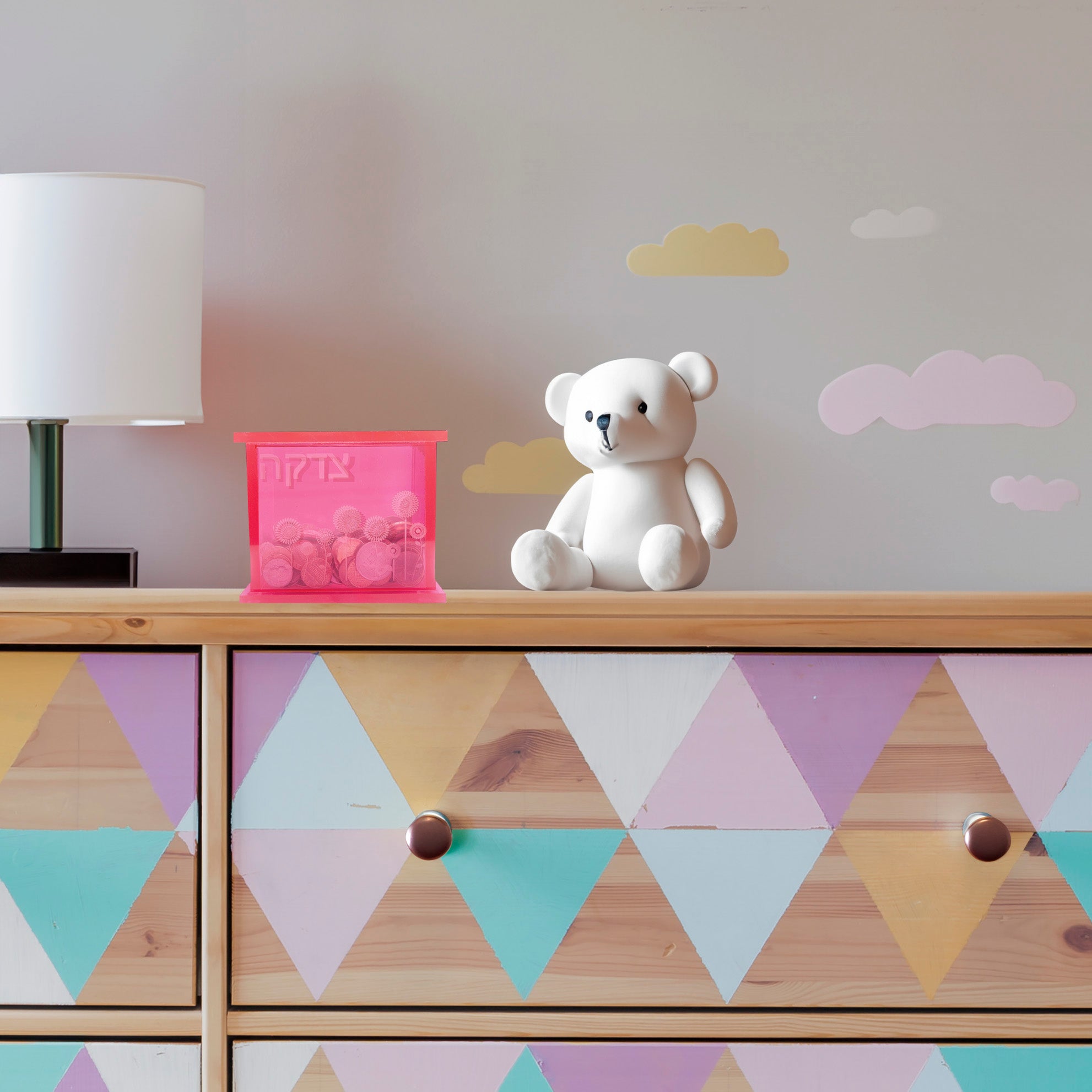 Pink Acrylic Tzedakah Box, Flower Design - Mitzvahland.com