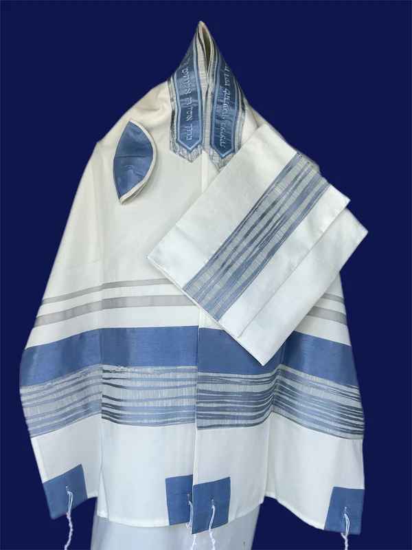 Elegant Light Blue Wave Cotton Tallit