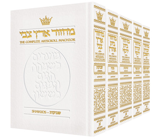 Machzor 5 Vol Slipcased Set White Leather Full Size -  Ashkenaz - Mitzvahland.com