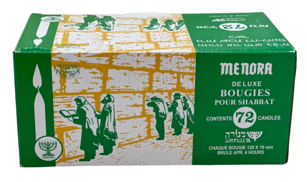 Menora Deluxe Shabbat Candles 72 ct - White Shabbos Candles - 4 Hours - Mitzvahland.com