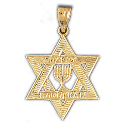 14K Gold Star of David Happy Hanukkah Charm Jewelry - Mitzvahland.com All your Judaica Needs!