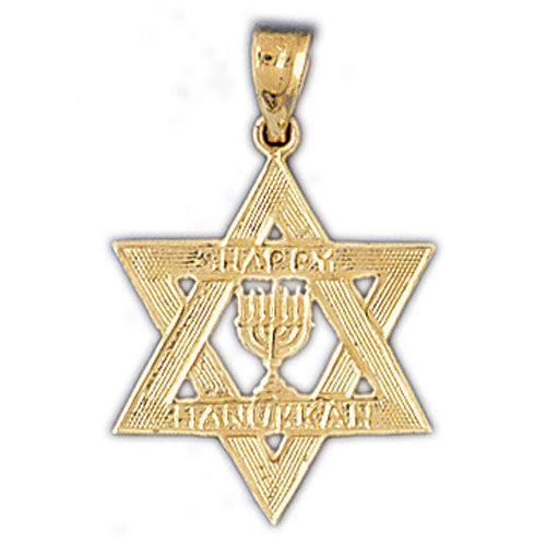 14K Gold Star of David Happy Hanukkah Charm Jewelry - Mitzvahland.com All your Judaica Needs!
