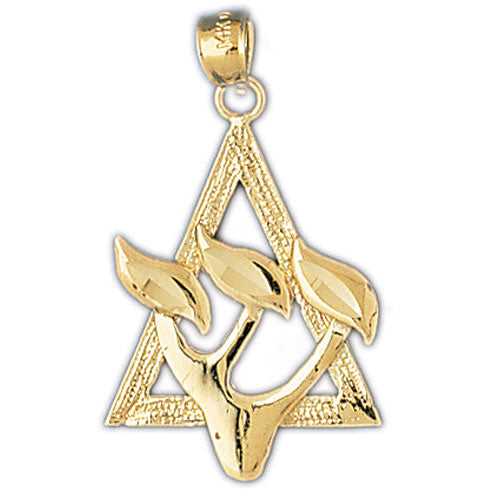 14K Gold Star of David Shin Pendant Jewelry - Mitzvahland.com All your Judaica Needs!