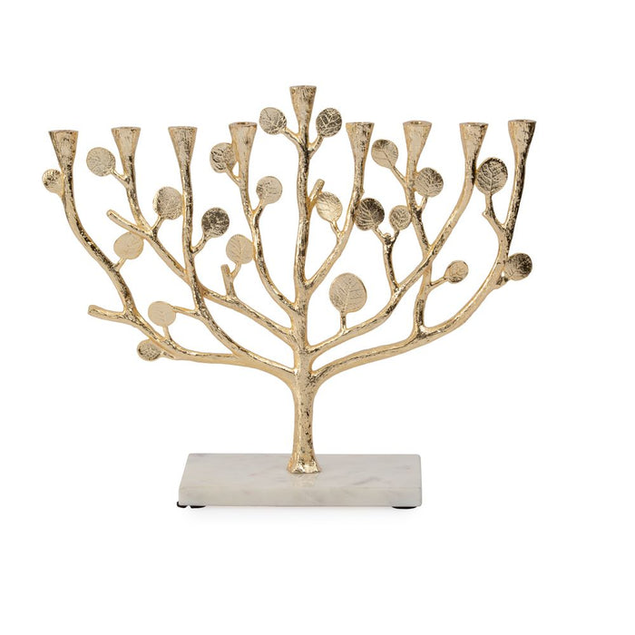 Botanical Leaf Gold Menorah  - Mitzvahland.com All your Judaica Needs!