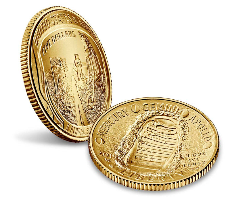Apollo 11 50th Anniversary 2019 Uncirculated $5 Gold Coin - West Point Mint  - Mitzvahland.com All your Judaica Needs!