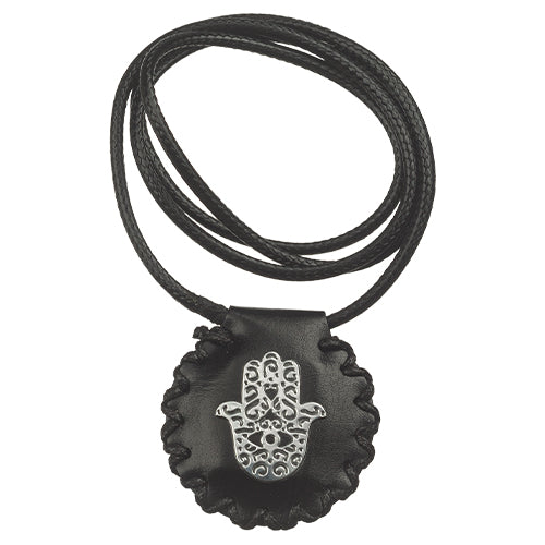 Gold Hamsa Brown PU Leather Necklace With Prayer