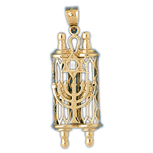 14K Gold Torah w/Star Of David & Menorah Pendant Jewelry - Mitzvahland.com All your Judaica Needs!