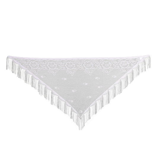 Lace veil Triangle Crochet White Head Cover with Fringed and floral design