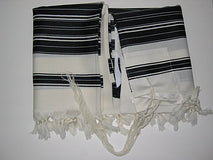 Talit Chabad Size 80 - Black  And White Stripes With Silk Lining