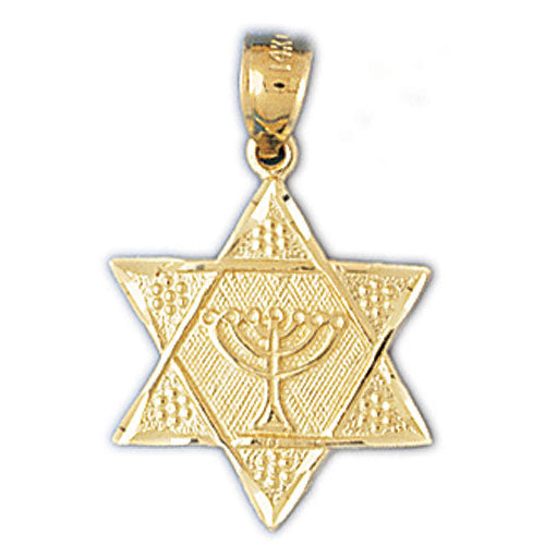 14K Gold Star of David w/Jewish Menorah Charm Jewelry - Mitzvahland.com All your Judaica Needs!