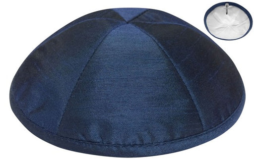 Navy Raw Silk Kippah