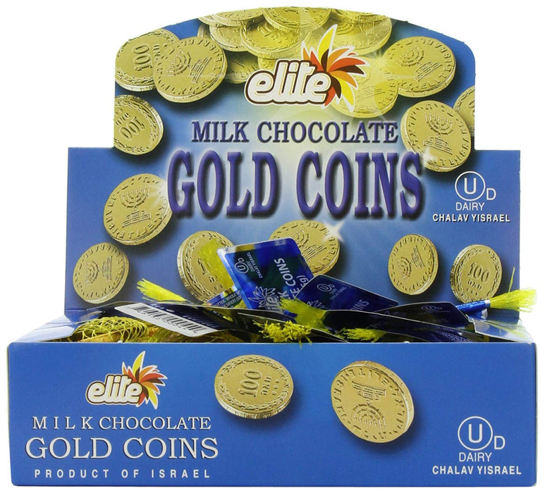 Elite Milk Chocolate Gold Coins Box of 24 Mesh Bags - Hanukkah Gelt