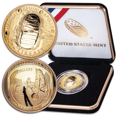 2019 Apollo 11 50th Anniversary  $5 Gold Coin West Point US Mint New Moon Landing