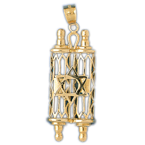 14K Gold Torah Pendant w/Star Of David Jewelry - Mitzvahland.com All your Judaica Needs!