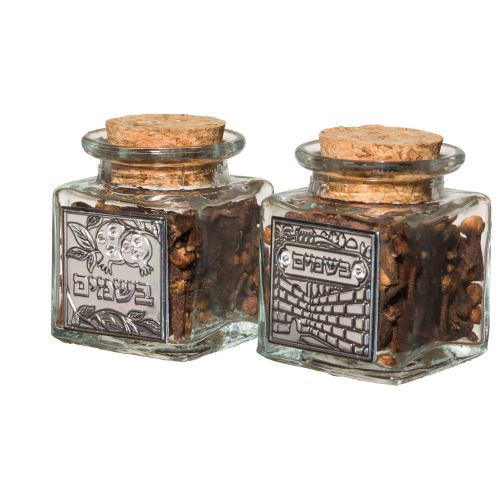 Glass Besamim Holder with beautiful Plaque Pack of 2