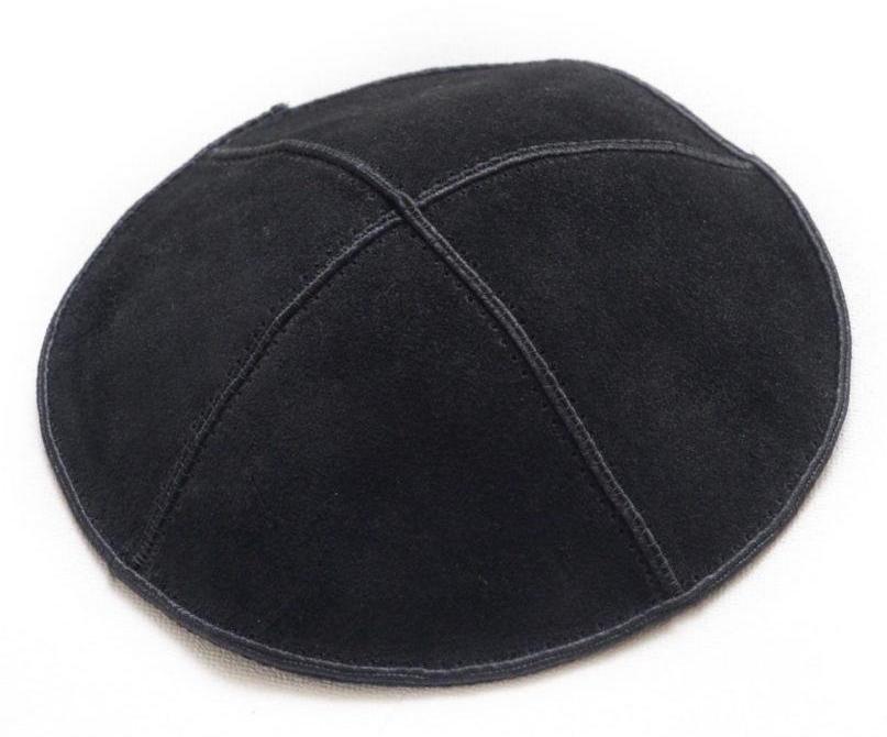 Solid Colored Black Suede Kippah With Black trim and personalize Available for no cost | Mitzvahland.com Your One Stop Judaica Shop