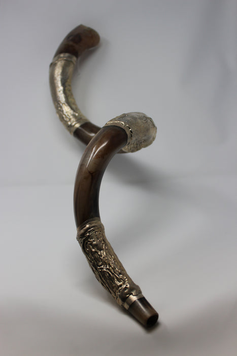 Yemenite Sterling Silver plated Shofar with city of Jerusalem. 44 - 47" <br/><font color="red">Free Shipping</font>