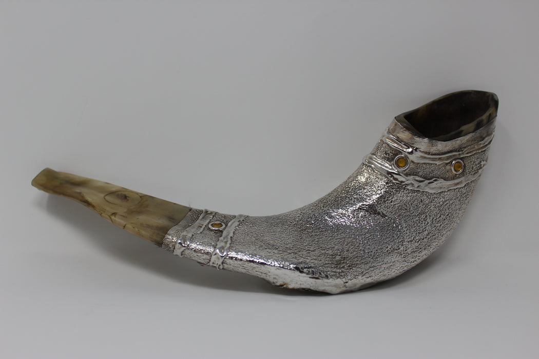 Sterling Silver plated Shofar with Jerusalem. 14 - 16"