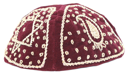 Grooms Wedding Kippah - Red Velvet with Gold