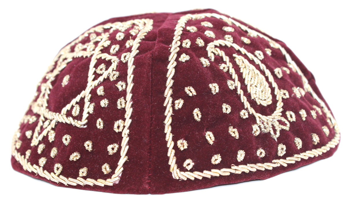 Grooms Wedding Kippah - Red Velvet with Gold